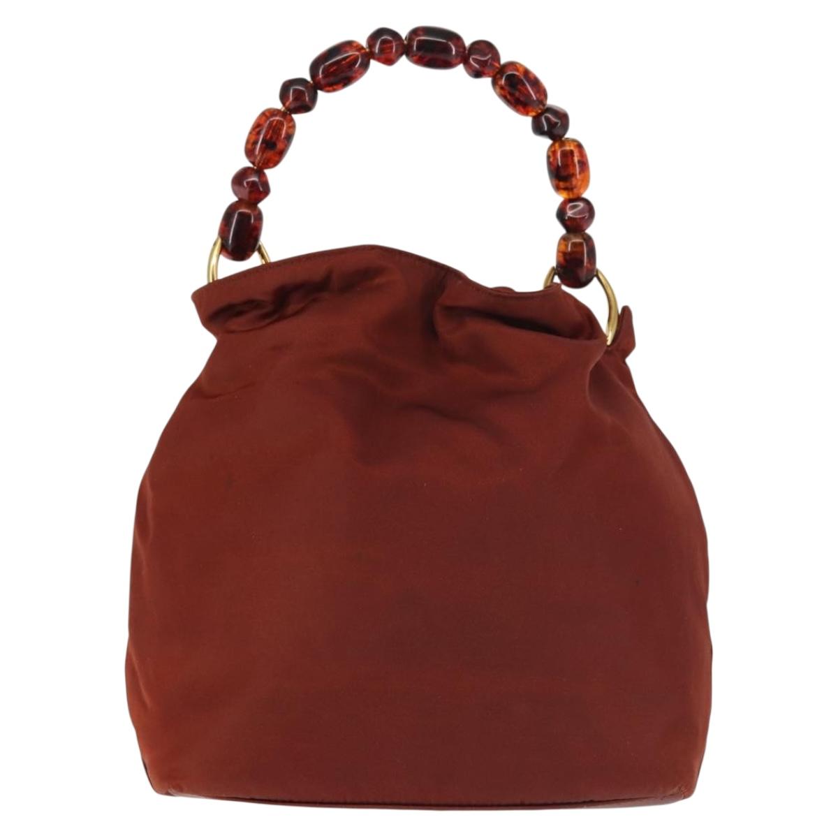 Christian Dior Maris Pearl Hand Bag Nylon Brown Gold Auth 144334