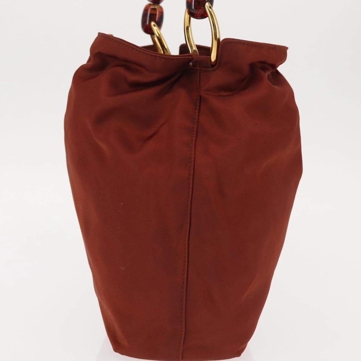 Christian Dior Maris Pearl Hand Bag Nylon Brown Gold Auth 144334