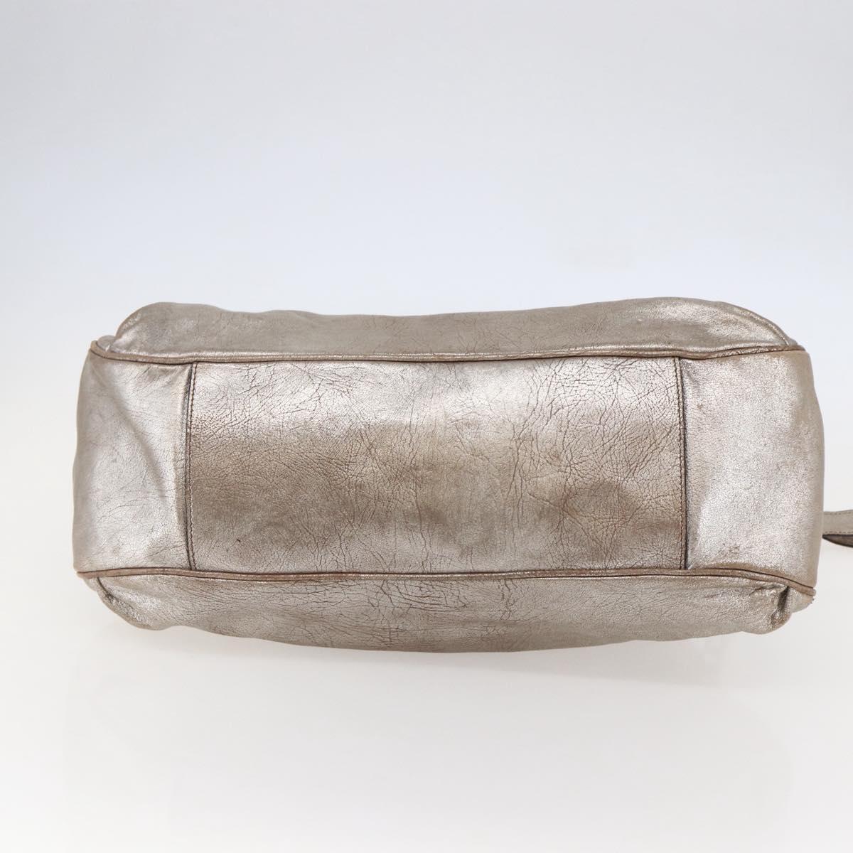 CELINE Hand Bag Leather 2way Silver Auth 144335