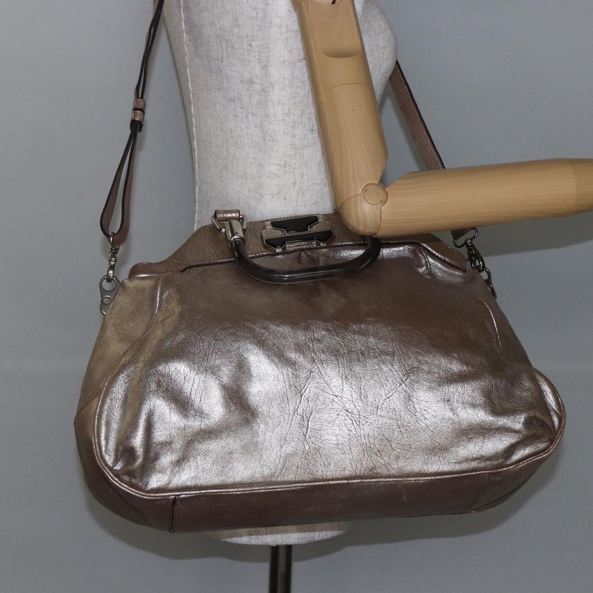 CELINE Hand Bag Leather 2way Silver Auth 144335
