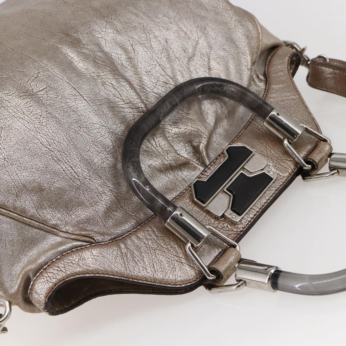 CELINE Hand Bag Leather 2way Silver Auth 144335