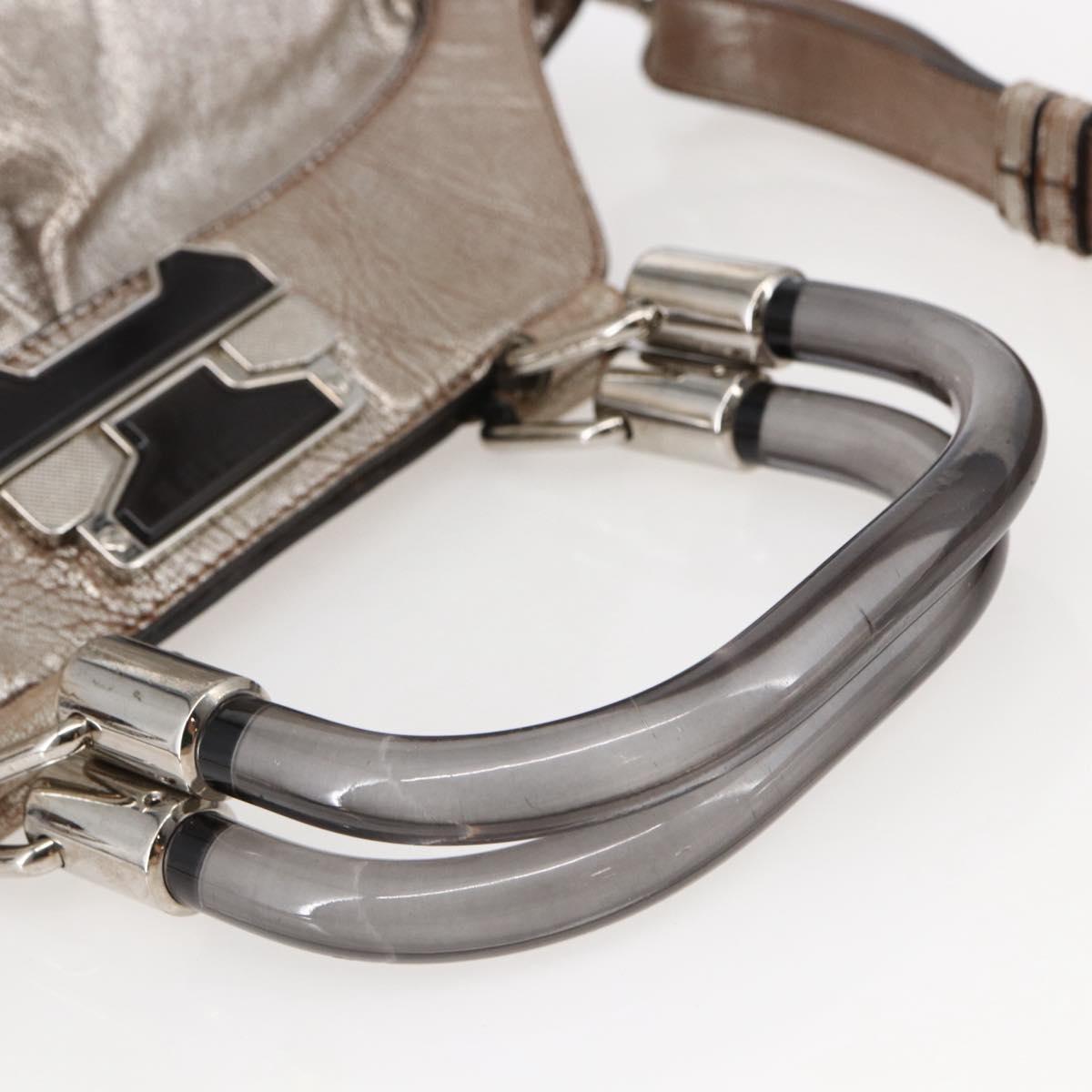 CELINE Hand Bag Leather 2way Silver Auth 144335