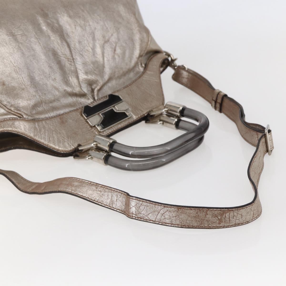 CELINE Hand Bag Leather 2way Silver Auth 144335