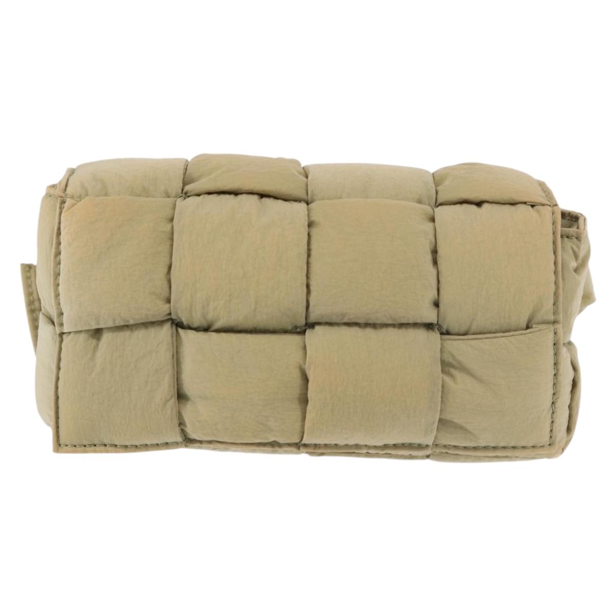 BOTTEGA VENETA MAXI INTRECCIATO CASSETTE Bag Nylon Beige Silver Auth 144336