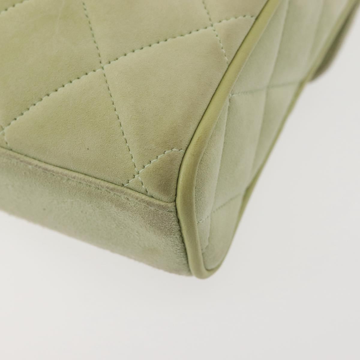 CHANEL Matelasse Shoulder Bag Suede Green Gold CC Auth 144342A