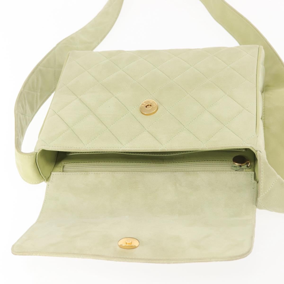 CHANEL Matelasse Shoulder Bag Suede Green Gold CC Auth 144342A