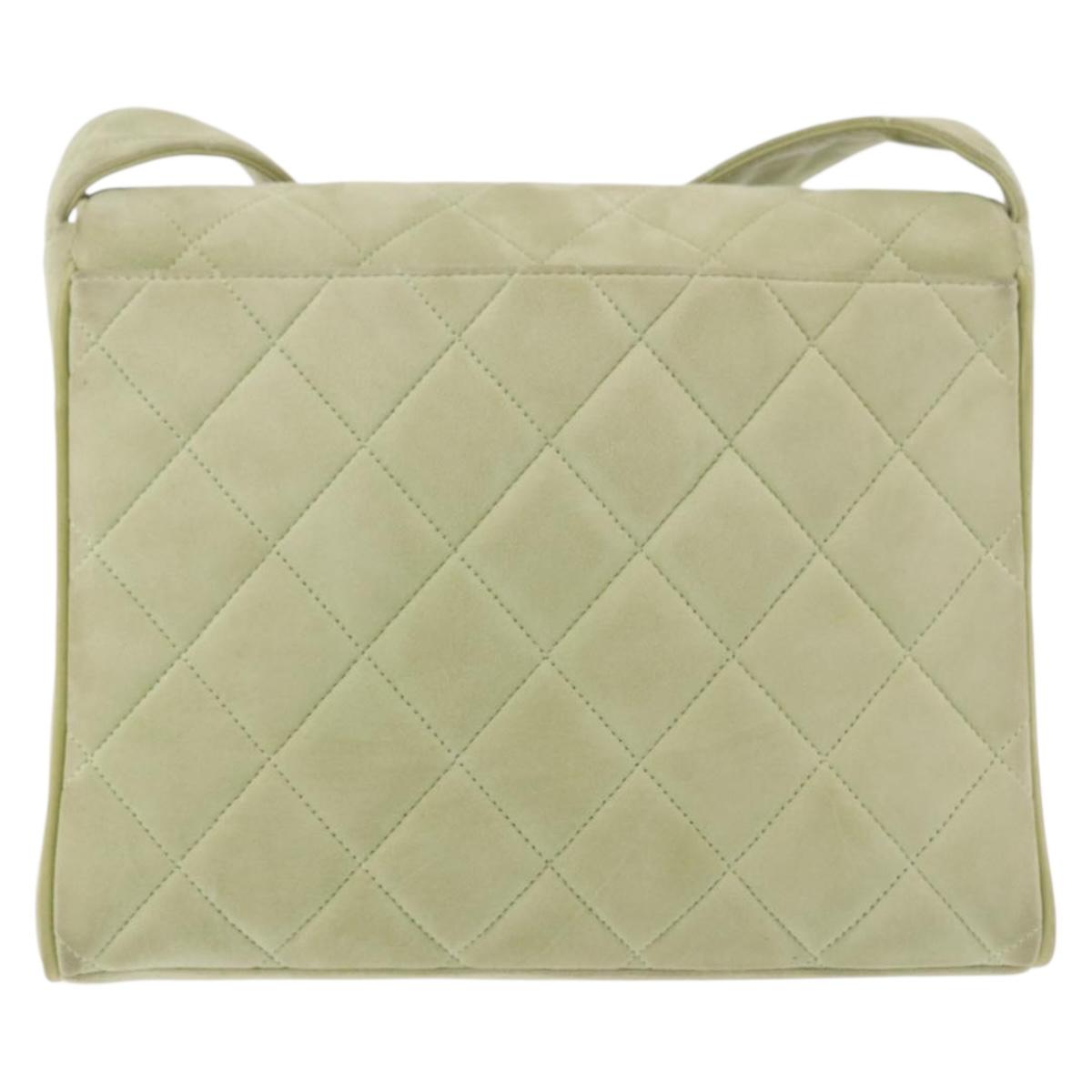 CHANEL Matelasse Shoulder Bag Suede Green Gold CC Auth 144342