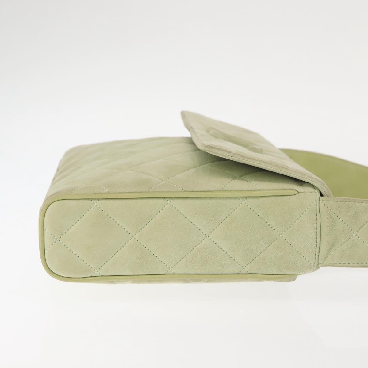 CHANEL Matelasse Shoulder Bag Suede Green Gold CC Auth 144342A
