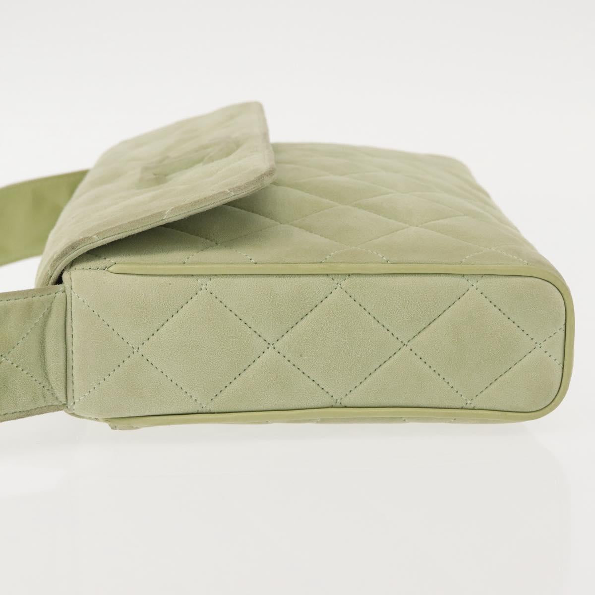 CHANEL Matelasse Shoulder Bag Suede Green Gold CC Auth 144342A