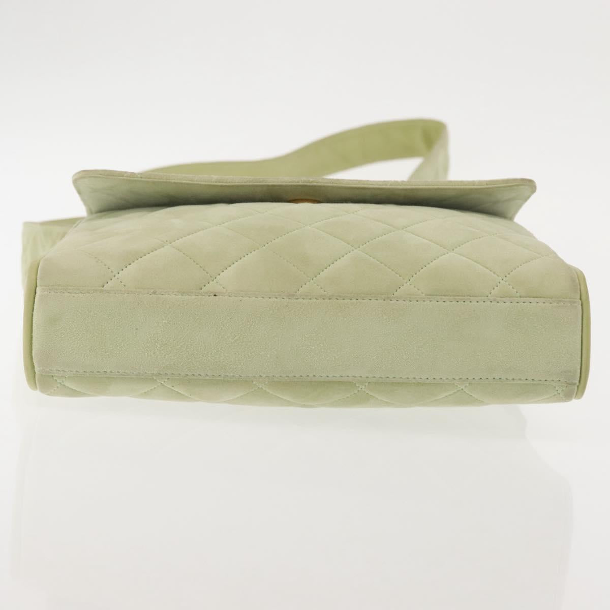 CHANEL Matelasse Shoulder Bag Suede Green Gold CC Auth 144342A