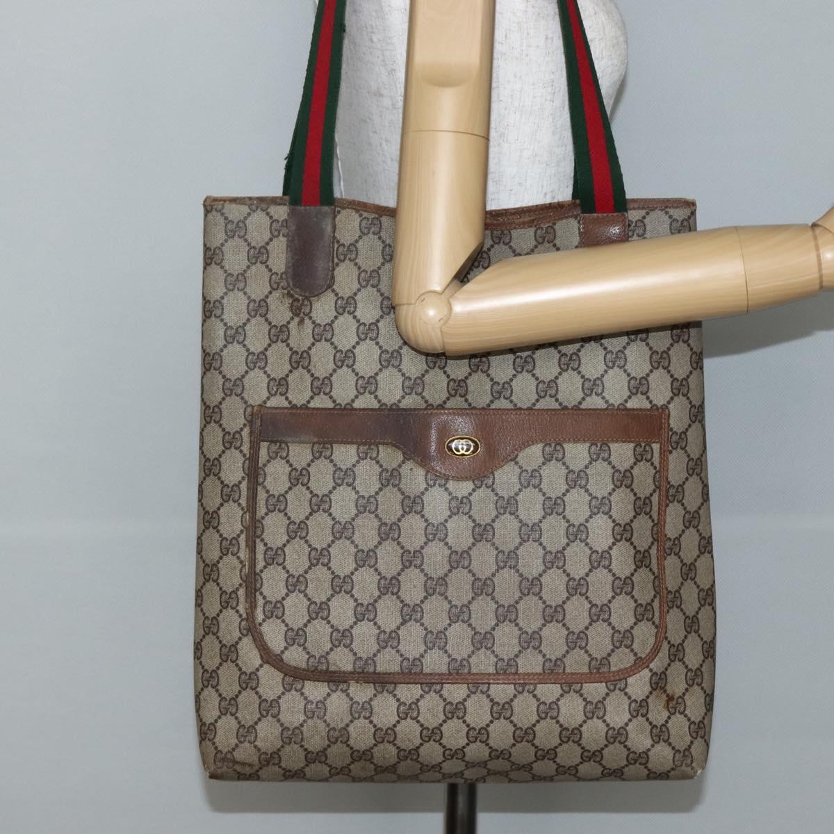 GUCCI GG Supreme Web Sherry Line Tote Bag PVC Beige Gold 20 001 4487 Auth 144350