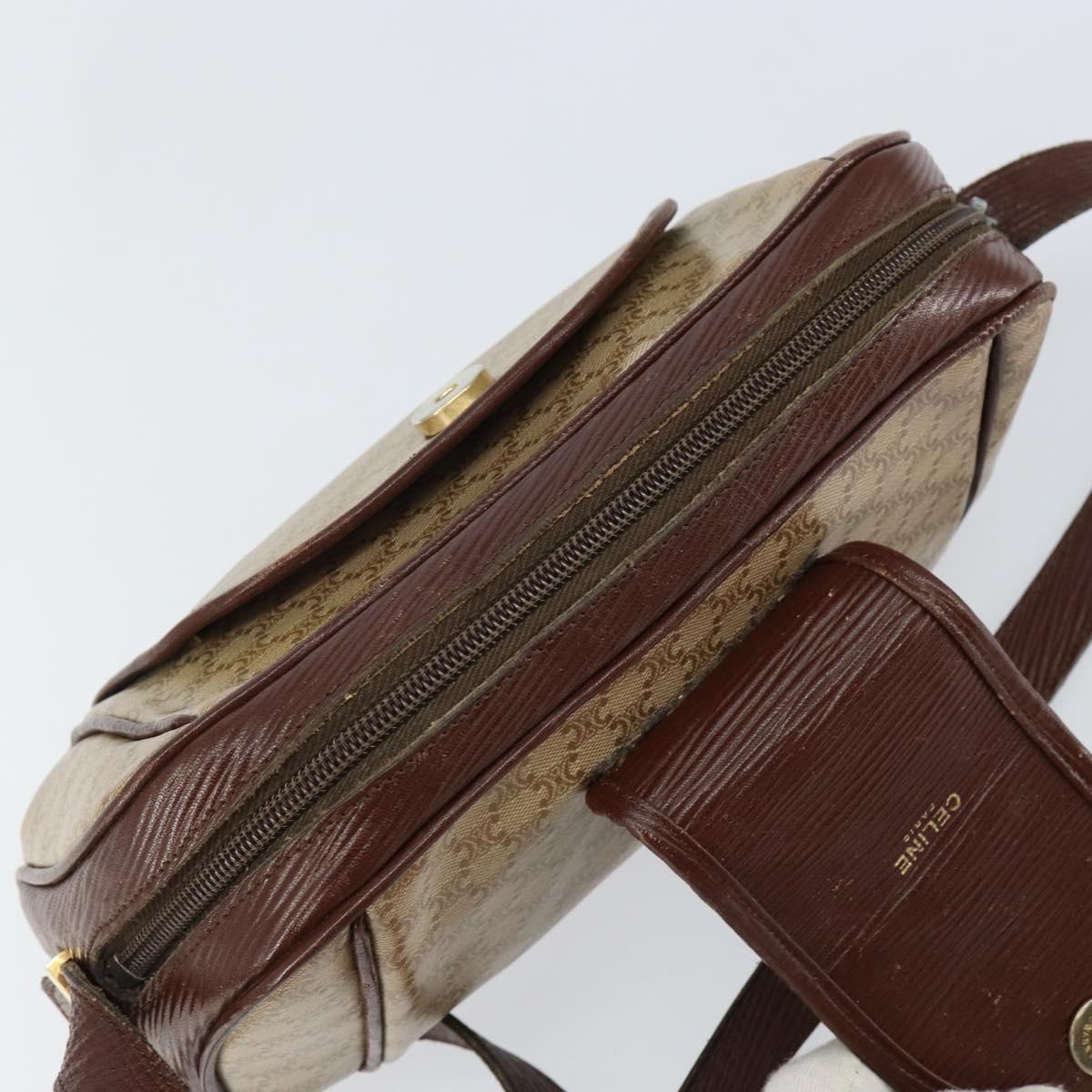 CELINE Macadam Canvas Shoulder Bag PVC Beige Gold Auth 144356