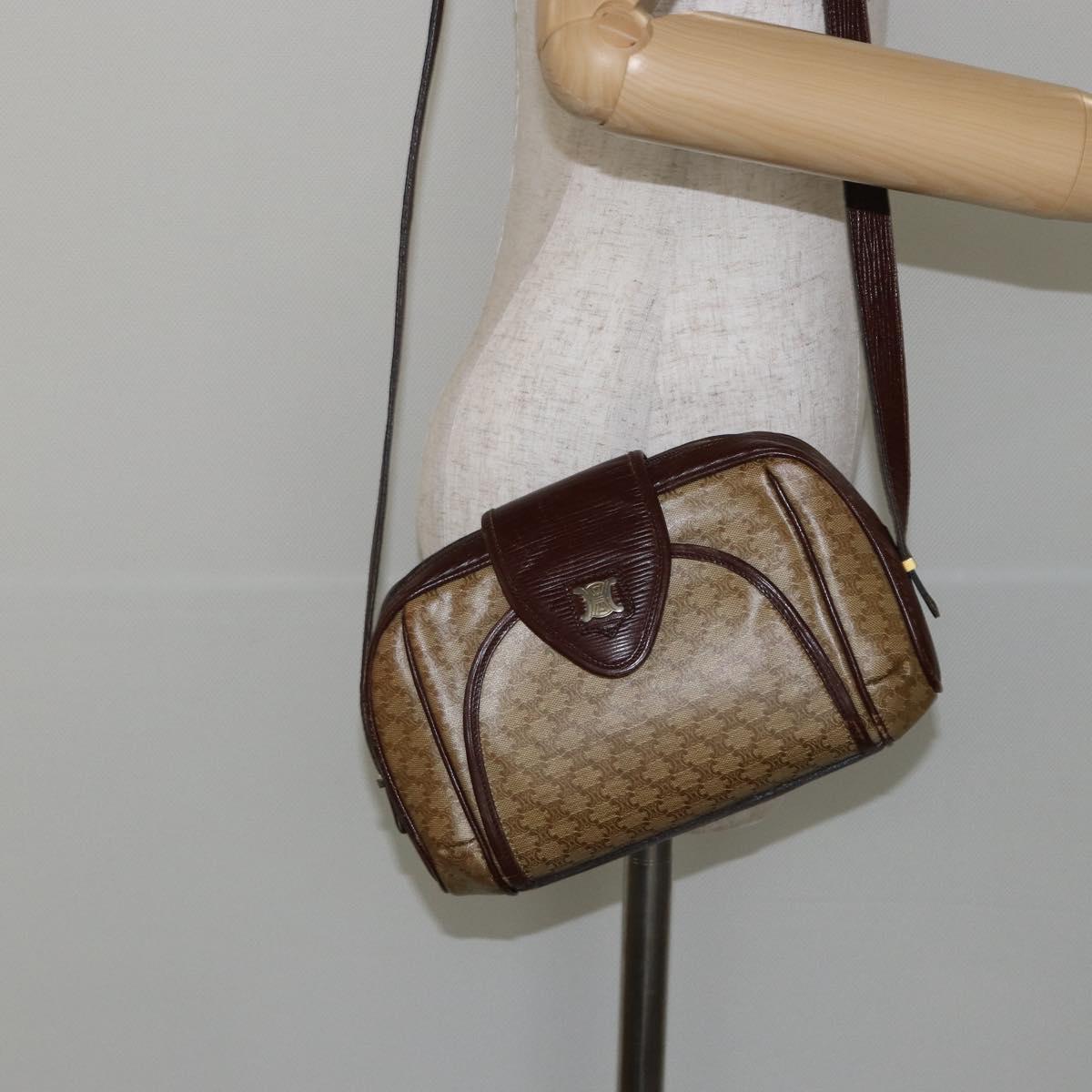 CELINE Macadam Canvas Shoulder Bag PVC Beige Gold Auth 144356