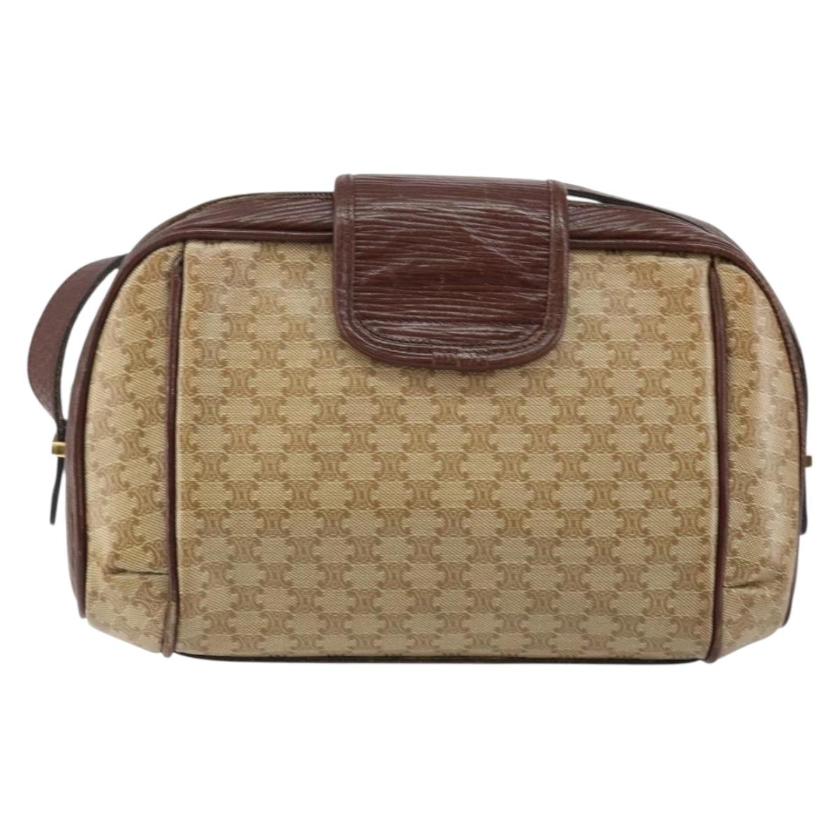 CELINE Macadam Canvas Shoulder Bag PVC Beige Gold Auth 144356