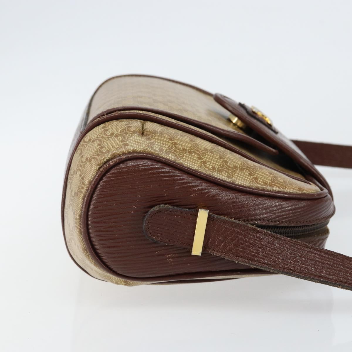 CELINE Macadam Canvas Shoulder Bag PVC Beige Gold Auth 144356