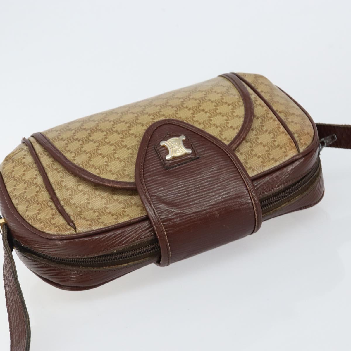 CELINE Macadam Canvas Shoulder Bag PVC Beige Gold Auth 144356