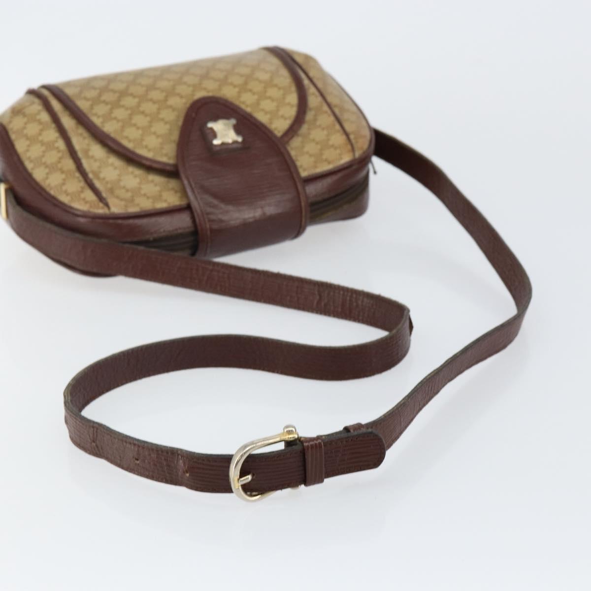 CELINE Macadam Canvas Shoulder Bag PVC Beige Gold Auth 144356