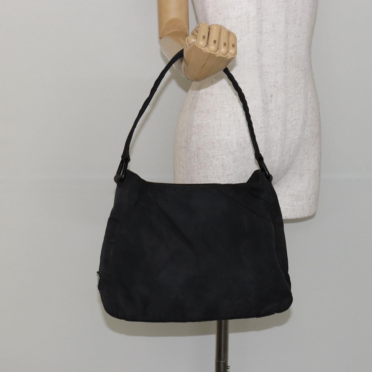PRADA Shoulder Bag Nylon Black Silver Auth 144357