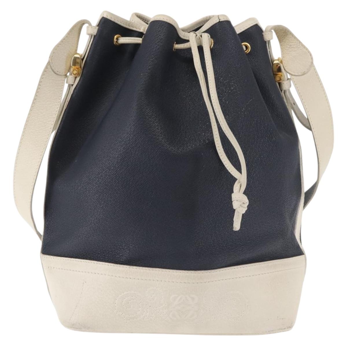 LOEWE Shoulder Bag Leather Navy Gold Auth 144366