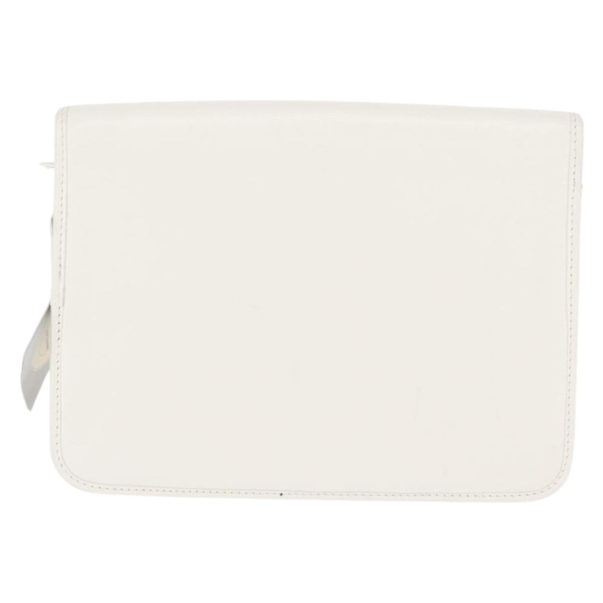 Christian Dior Chain Shoulder Bag Leather White Gold Auth 144367