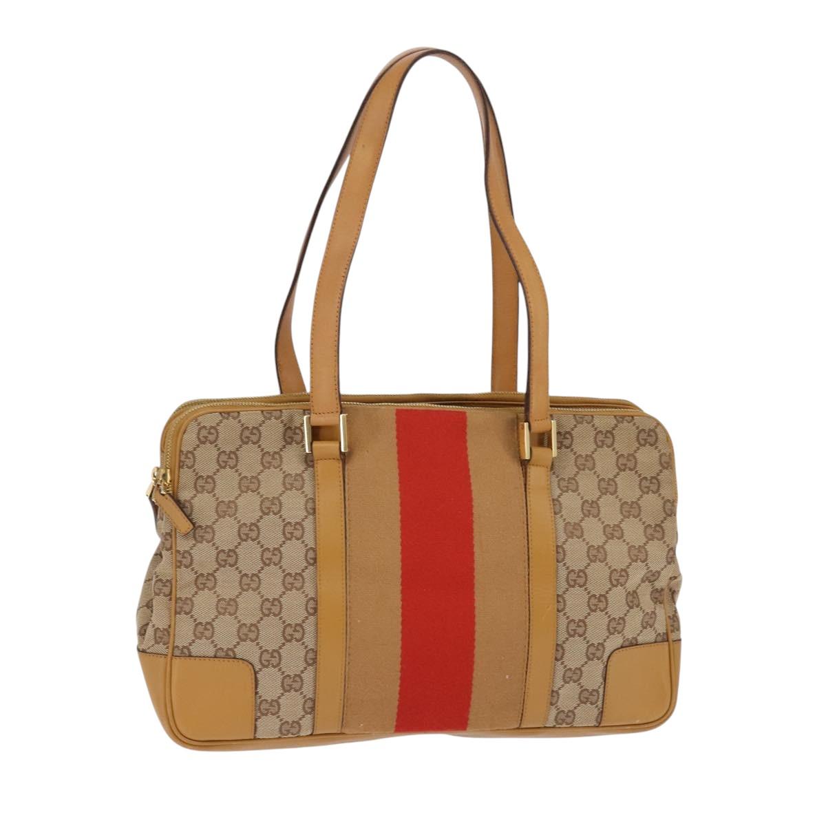 GUCCI GG Canvas Sherry Line Shoulder Bag Beige Gold 000 0849 2684 Auth 144368