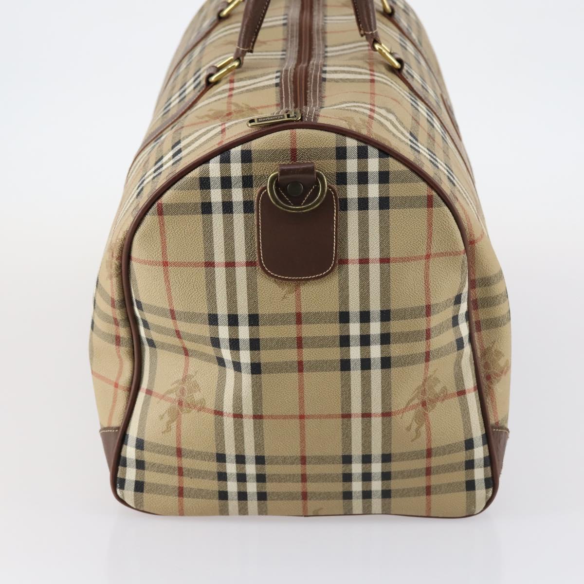 Burberrys Nova Check Boston Bag PVC Beige Gold Auth 144369