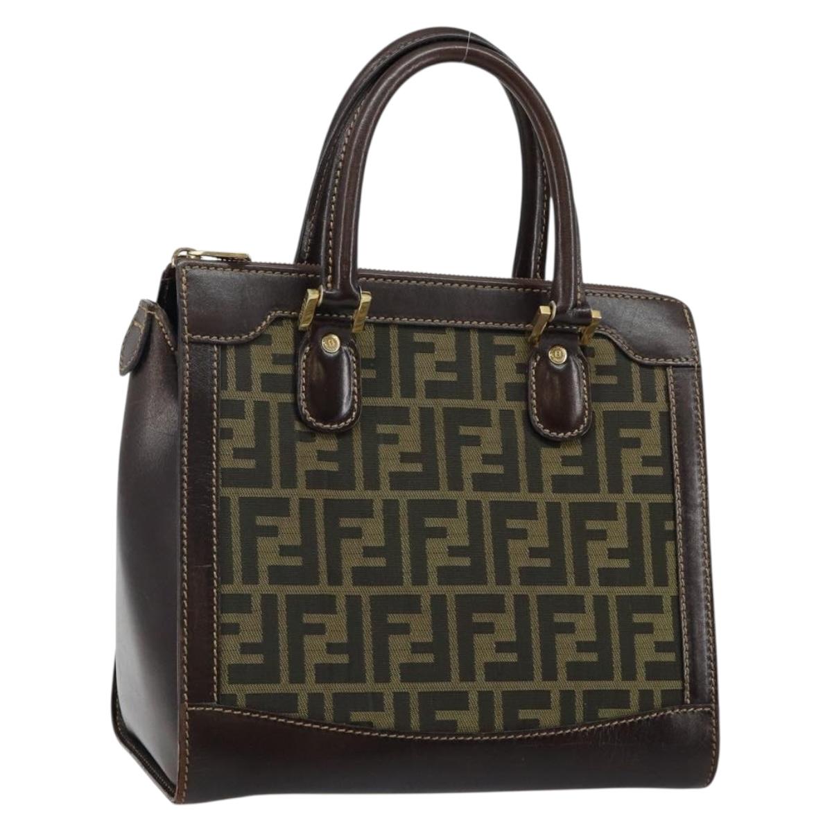 FENDI Zucca Canvas Hand Bag Black Brown Auth 144377A
