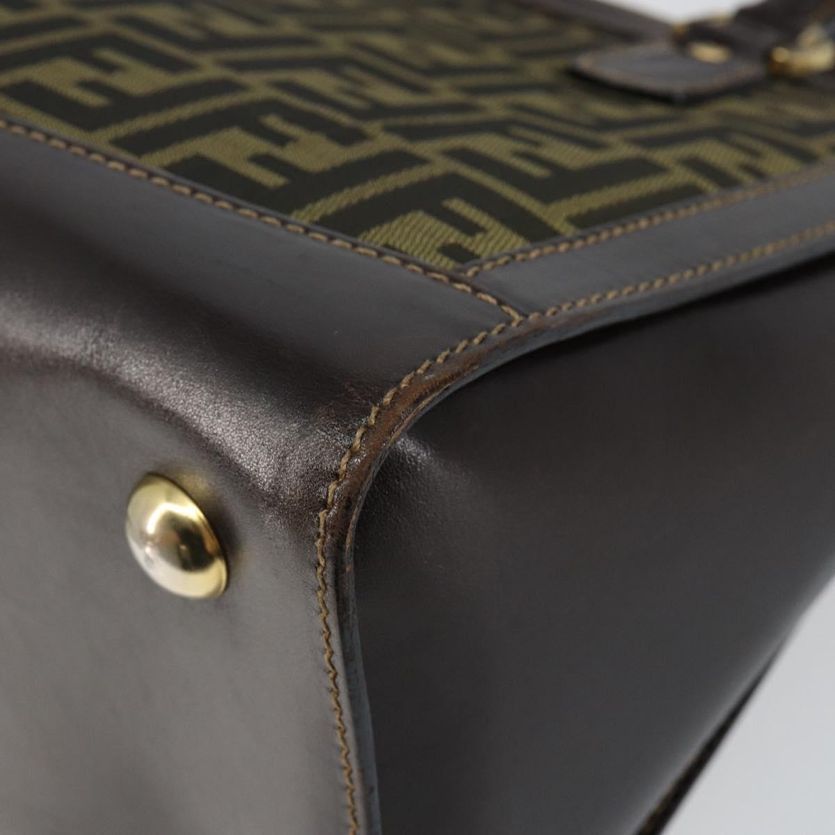 FENDI Zucca Canvas Hand Bag Black Brown Auth 144377A