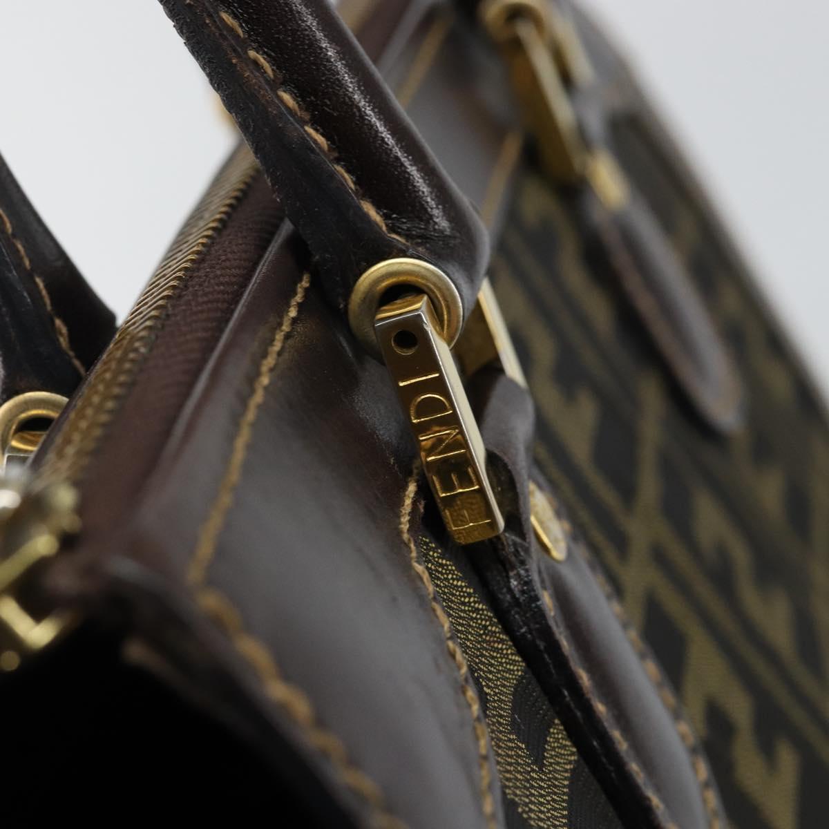 FENDI Zucca Canvas Hand Bag Black Brown Auth 144377A