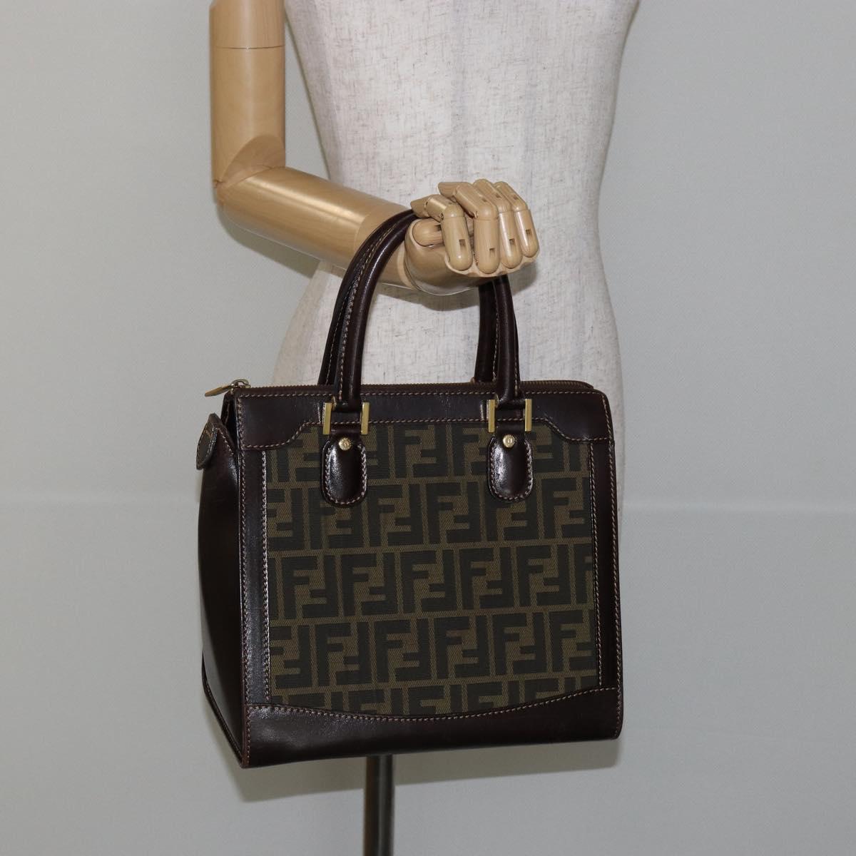 FENDI Zucca Canvas Hand Bag Black Brown Auth 144377A