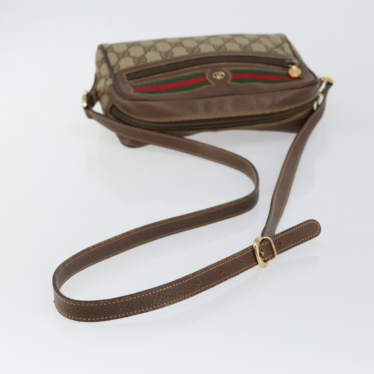 GUCCI GG Supreme Web Sherry Line Shoulder Bag PVC Beige Gold Auth 144379