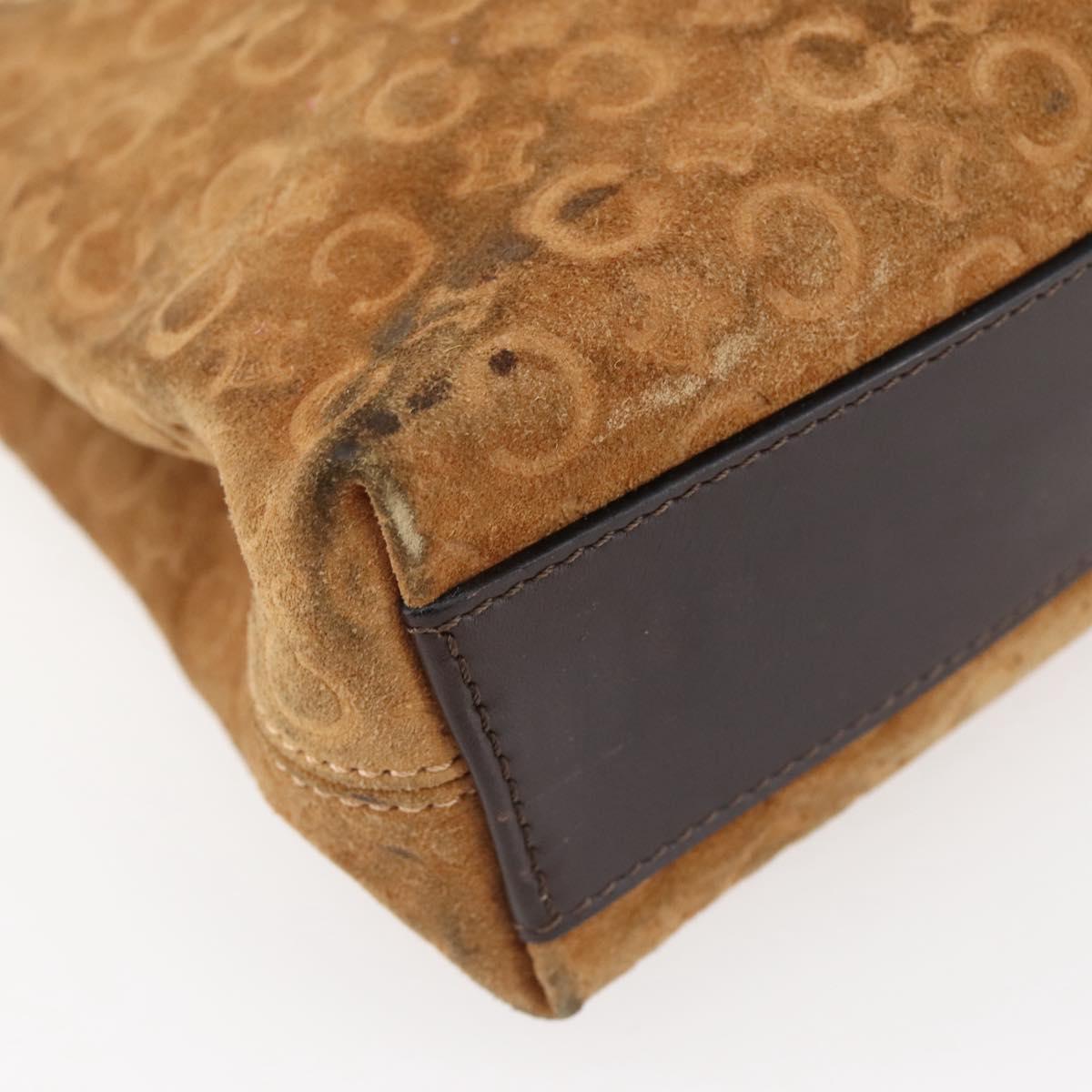 CELINE C Macadam Canvas Hand Bag Brown Gold Auth 144381