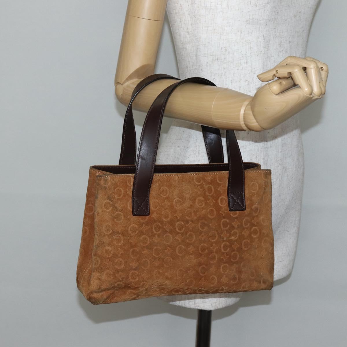 CELINE C Macadam Canvas Hand Bag Brown Gold Auth 144381