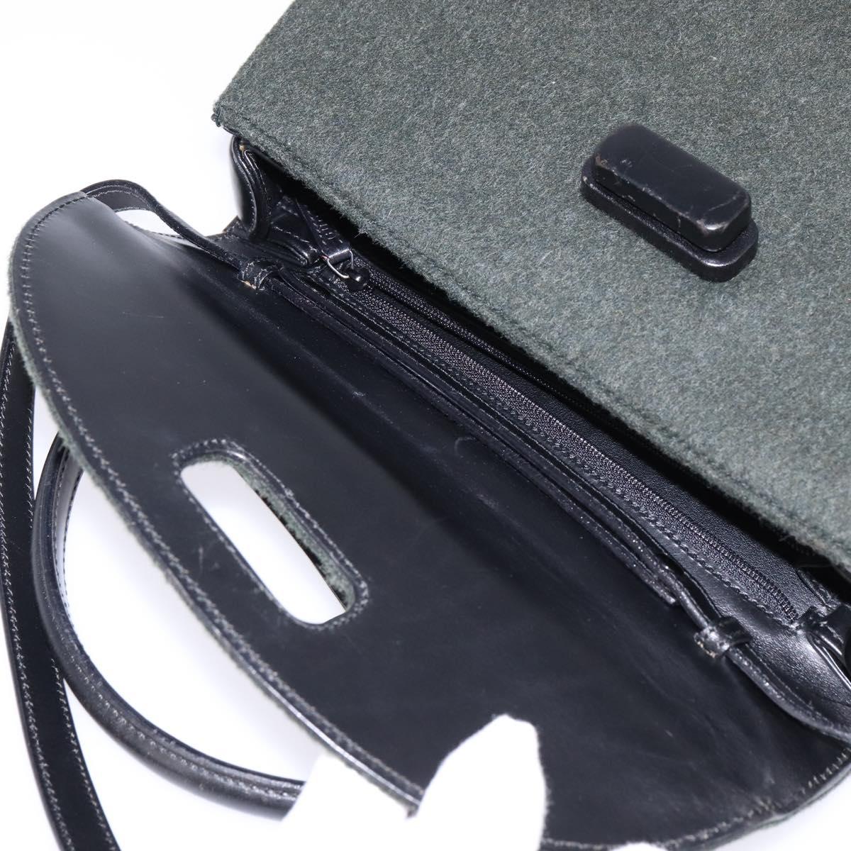 GUCCI Hand Bag Felt 2way Khaki Silver Auth 144382