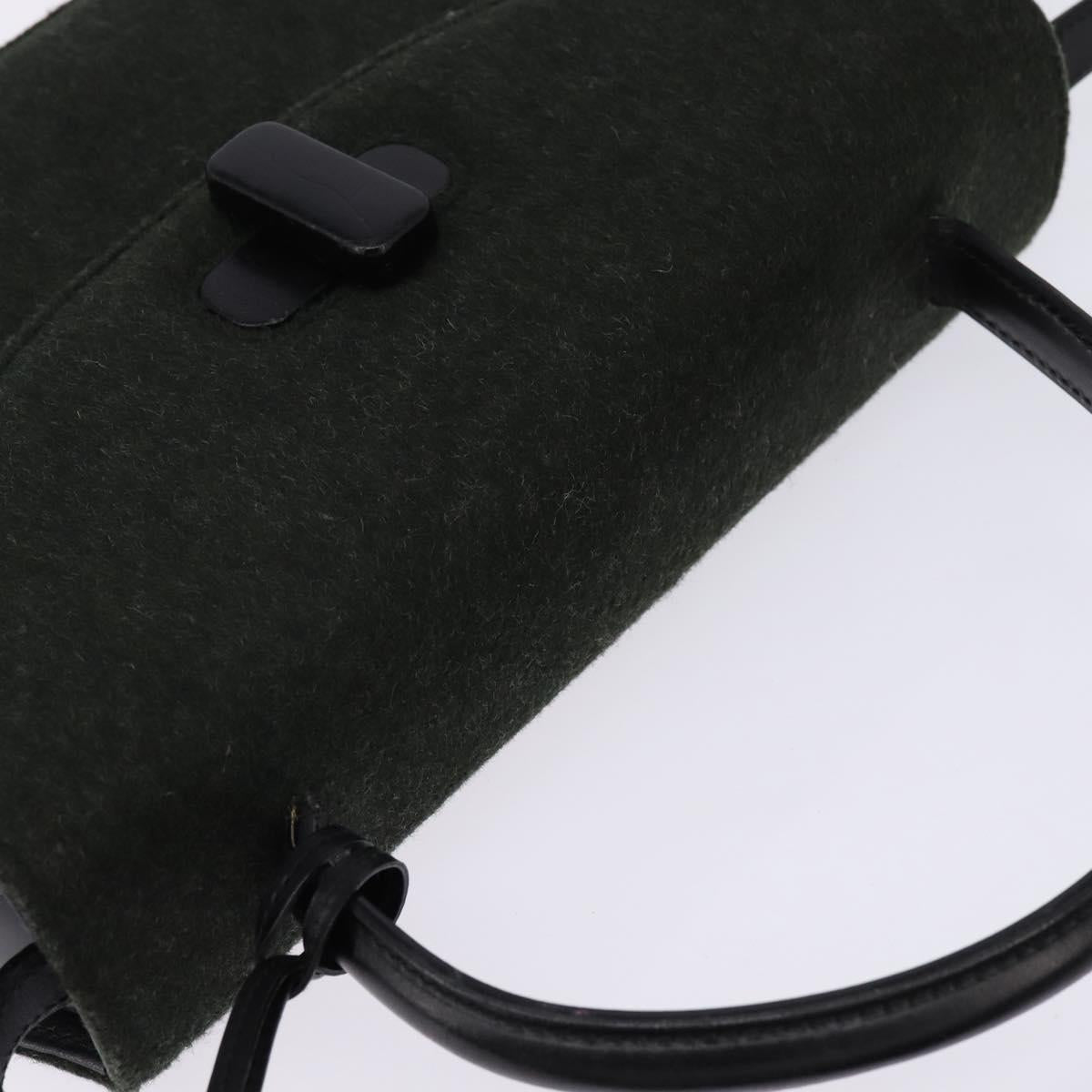 GUCCI Hand Bag Felt 2way Khaki Silver Auth 144382