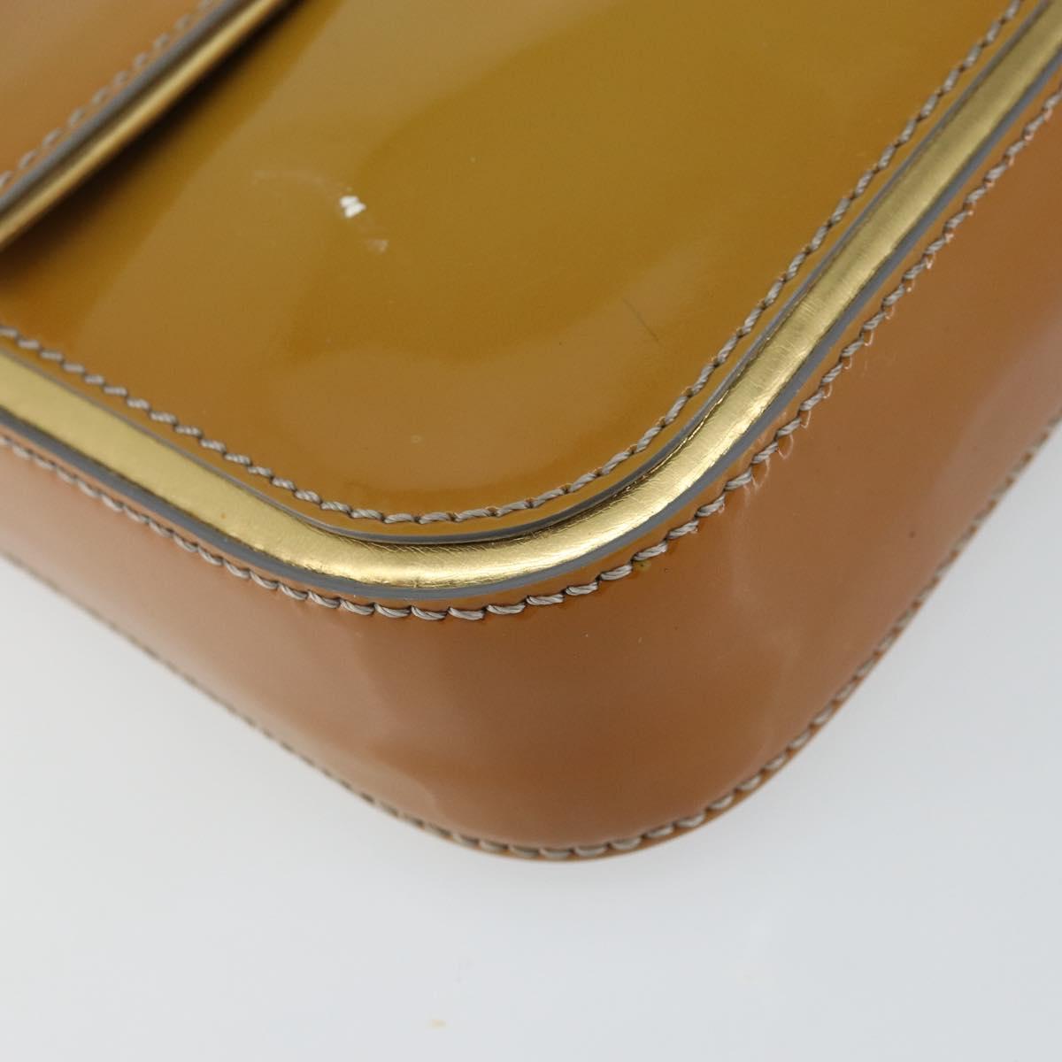 FENDI Mamma Baguette Chain Shoulder Bag Patent leather Gray Gold Auth 144385A