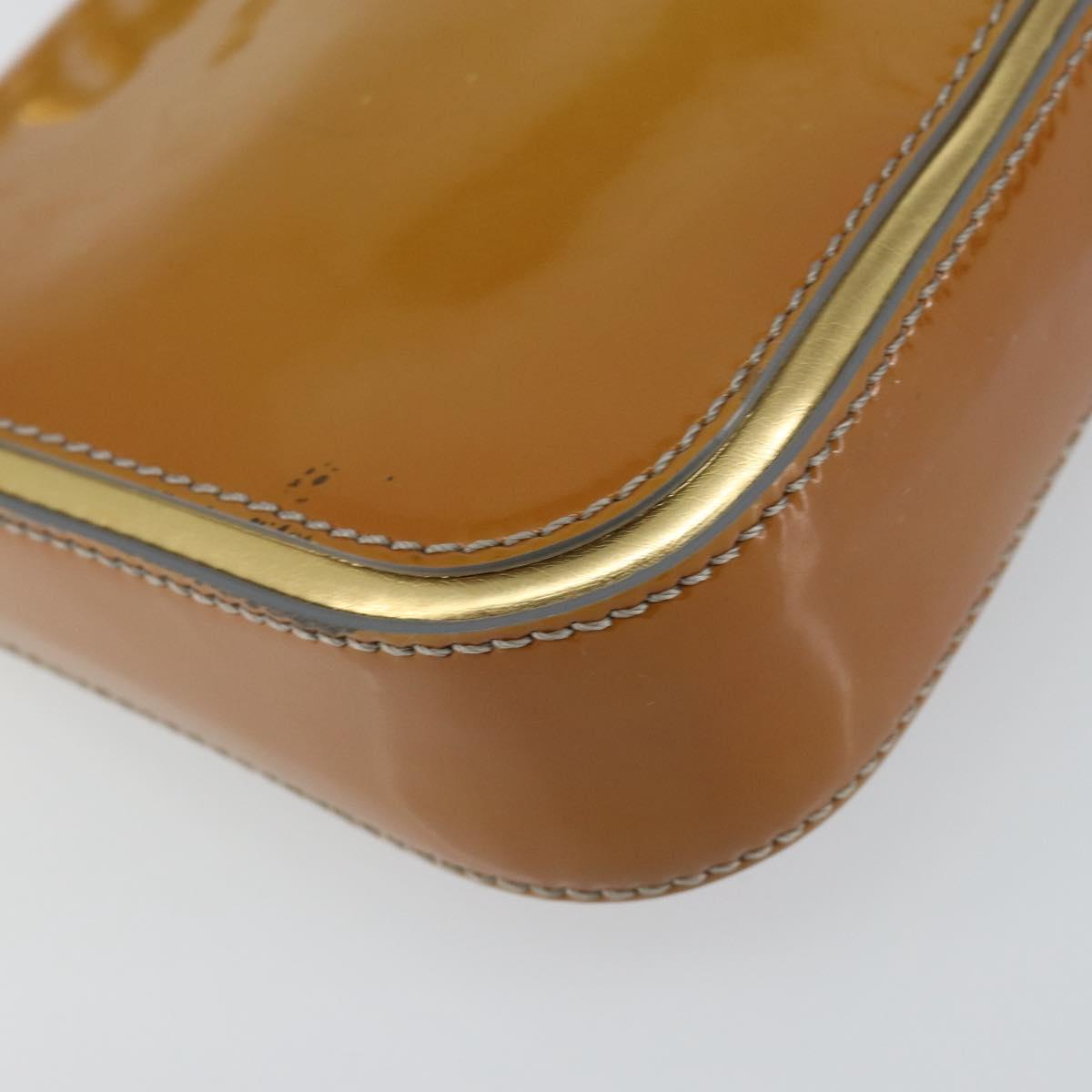 FENDI Mamma Baguette Chain Shoulder Bag Patent leather Gray Gold Auth 144385