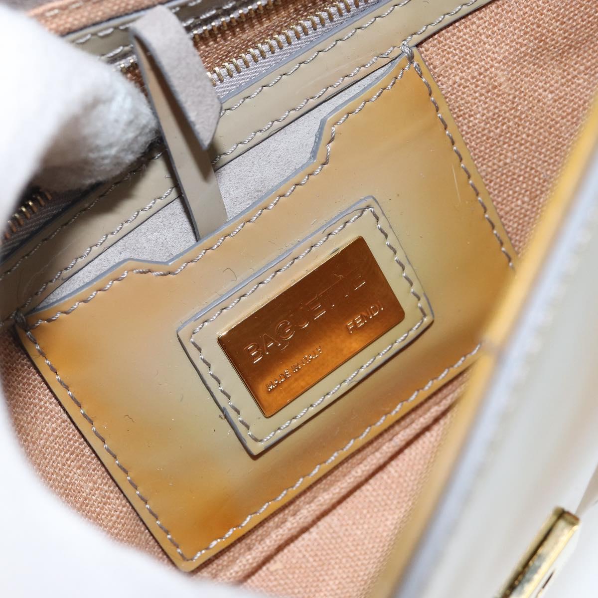 FENDI Mamma Baguette Chain Shoulder Bag Patent leather Gray Gold Auth 144385