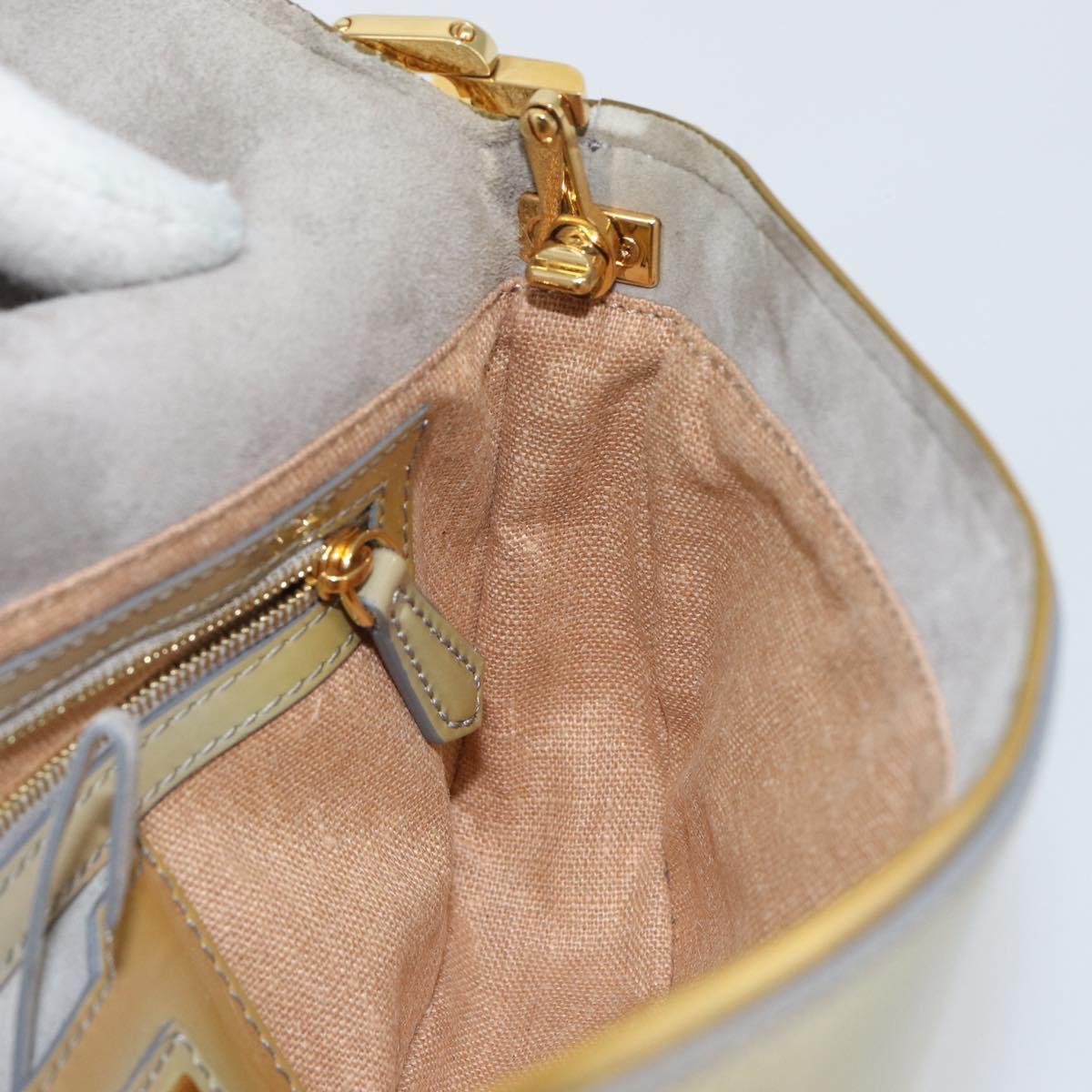 FENDI Mamma Baguette Chain Shoulder Bag Patent leather Gray Gold Auth 144385