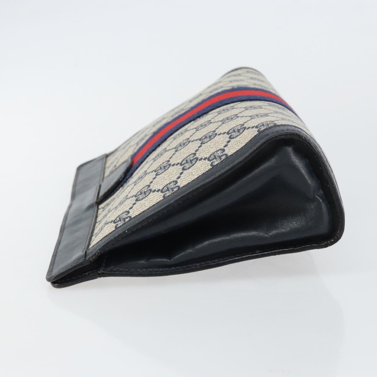 GUCCI GG Supreme Sherry Line Clutch Bag PVC Navy Red Auth 144387