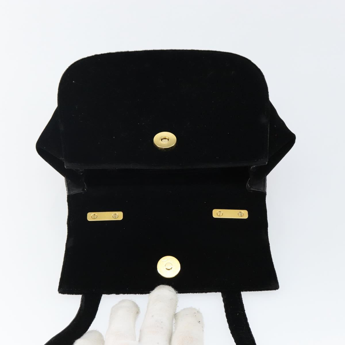 Salvatore Ferragamo Gancini Shoulder Bag Velor Black Gold Auth 144388