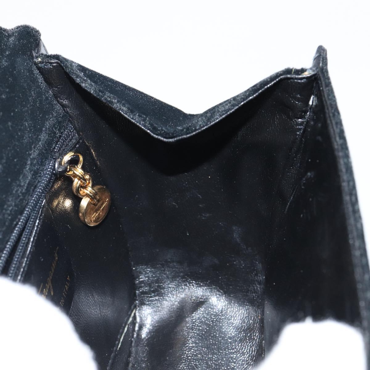 Salvatore Ferragamo Gancini Shoulder Bag Velor Black Gold Auth 144388