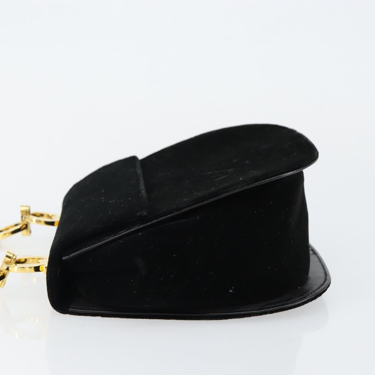 Salvatore Ferragamo Gancini Shoulder Bag Velor Black Gold Auth 144388