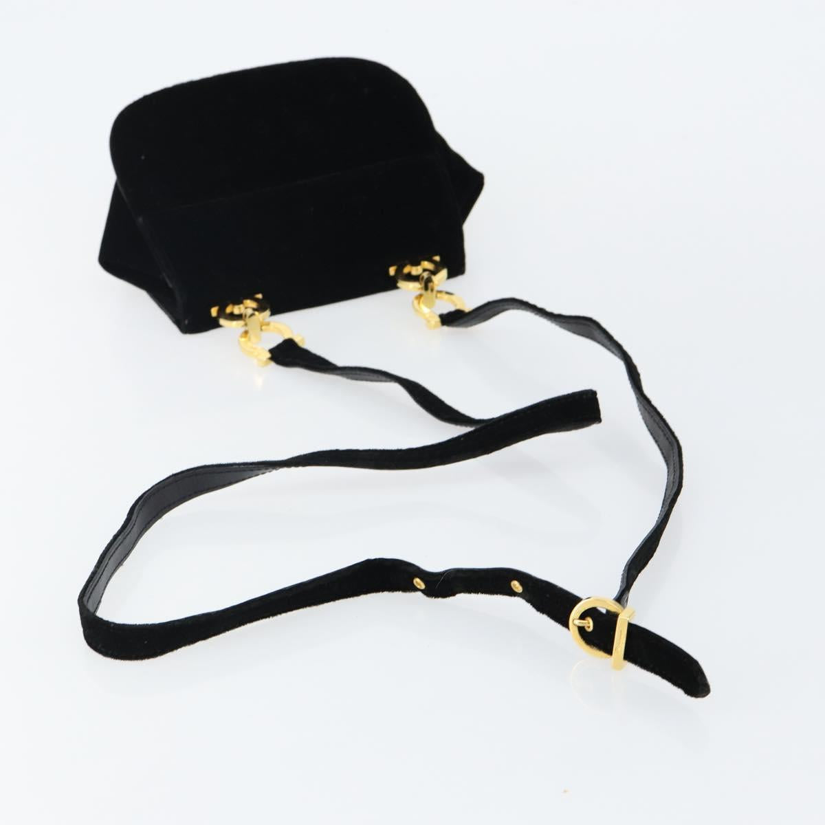 Salvatore Ferragamo Gancini Shoulder Bag Velor Black Gold Auth 144388