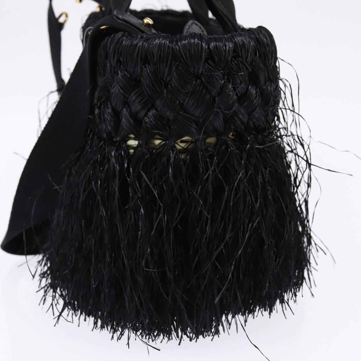 PRADA Basket bag Hand Bag Raffia 2way Black Gold Auth 144390