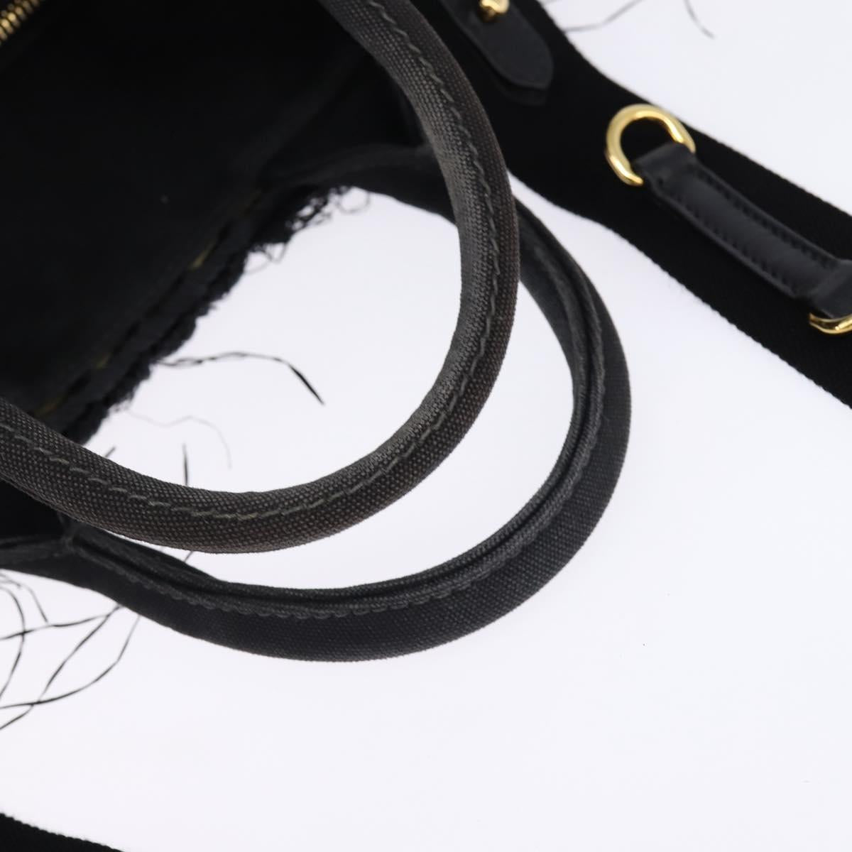 PRADA Basket bag Hand Bag Raffia 2way Black Gold Auth 144390