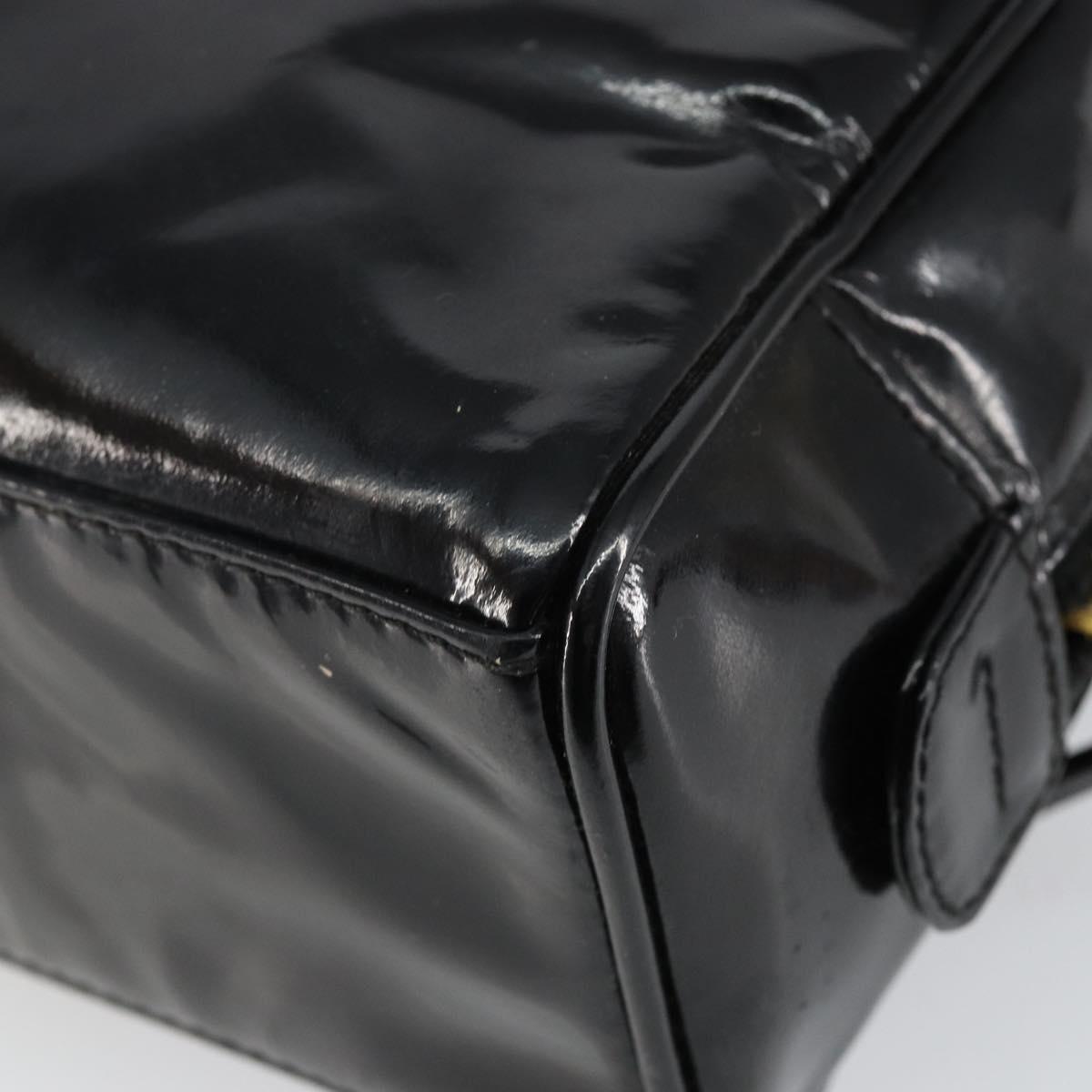 CHANEL COCO Mark Vanity Cosmetic Pouch Patent leather Black Gold CC Auth 144394
