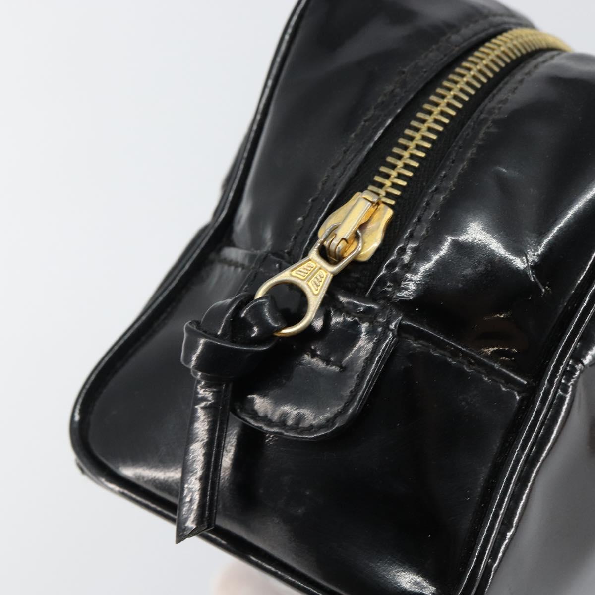 CHANEL COCO Mark Vanity Cosmetic Pouch Patent leather Black Gold CC Auth 144394