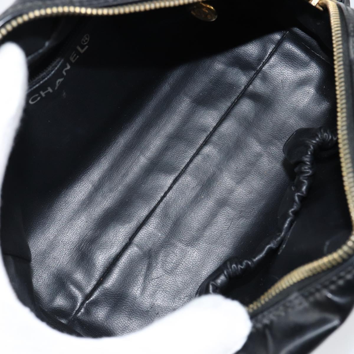 CHANEL COCO Mark Vanity Cosmetic Pouch Patent leather Black Gold CC Auth 144394