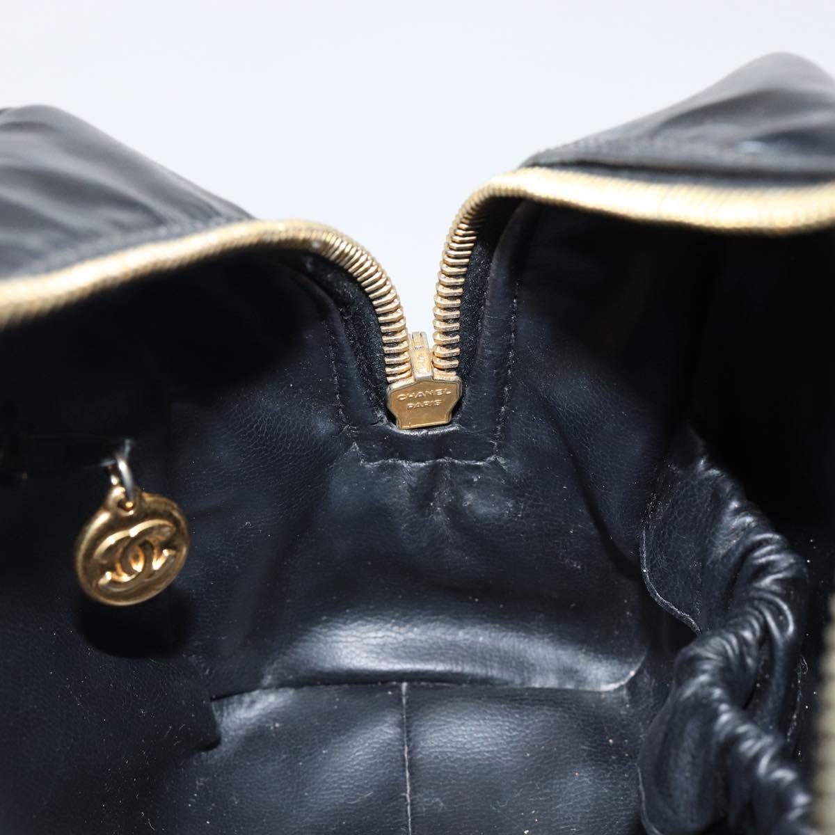 CHANEL COCO Mark Vanity Cosmetic Pouch Patent leather Black Gold CC Auth 144394